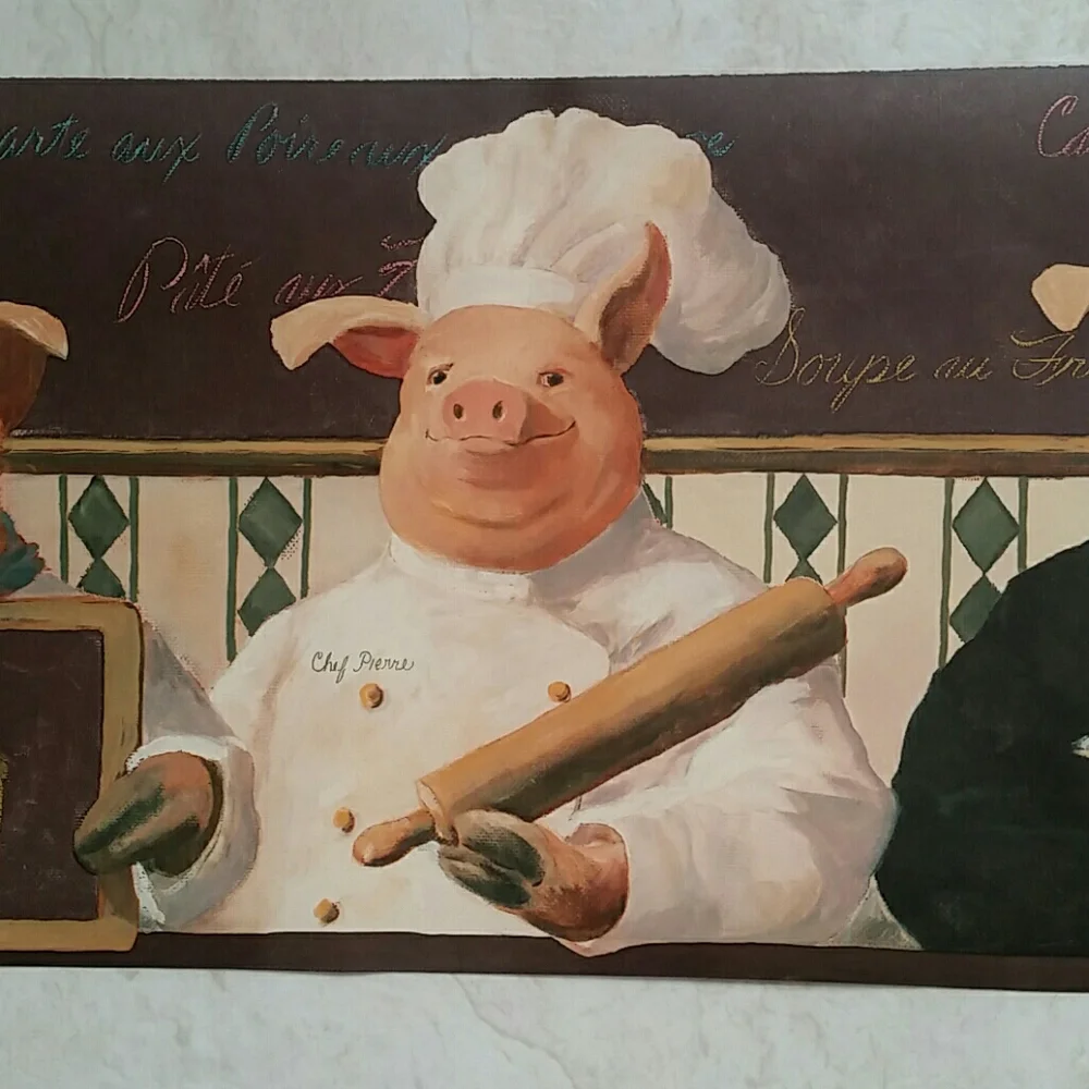 Wallpaper Border - French Chef Pigs Brown